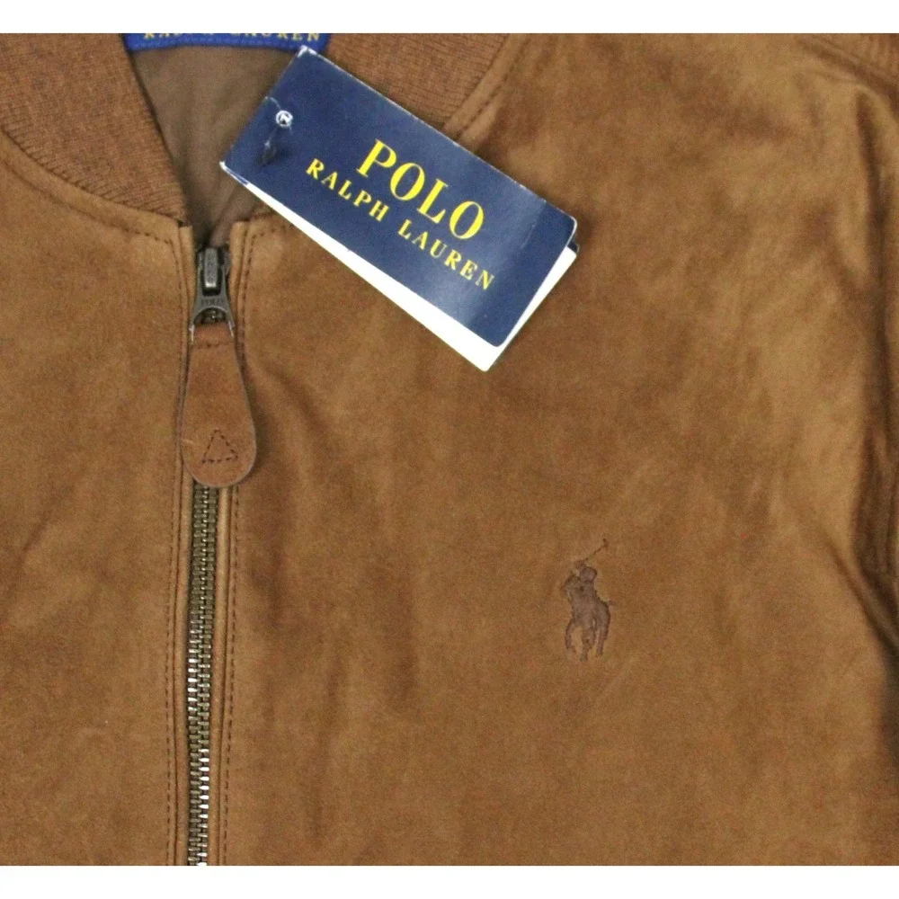 Polo Ralph Lauren Suede Flight Jacket Mens S Brown Full Zip Classic Bomber